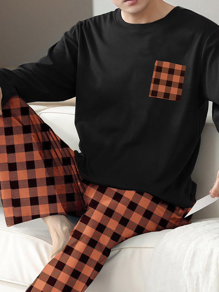 Ice Silk Long Sleeve Long Pants Men's Pajama Set
