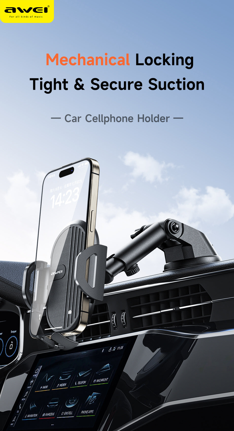 AWEI Suction Cup Type Simple Car Mobile Phone Holder