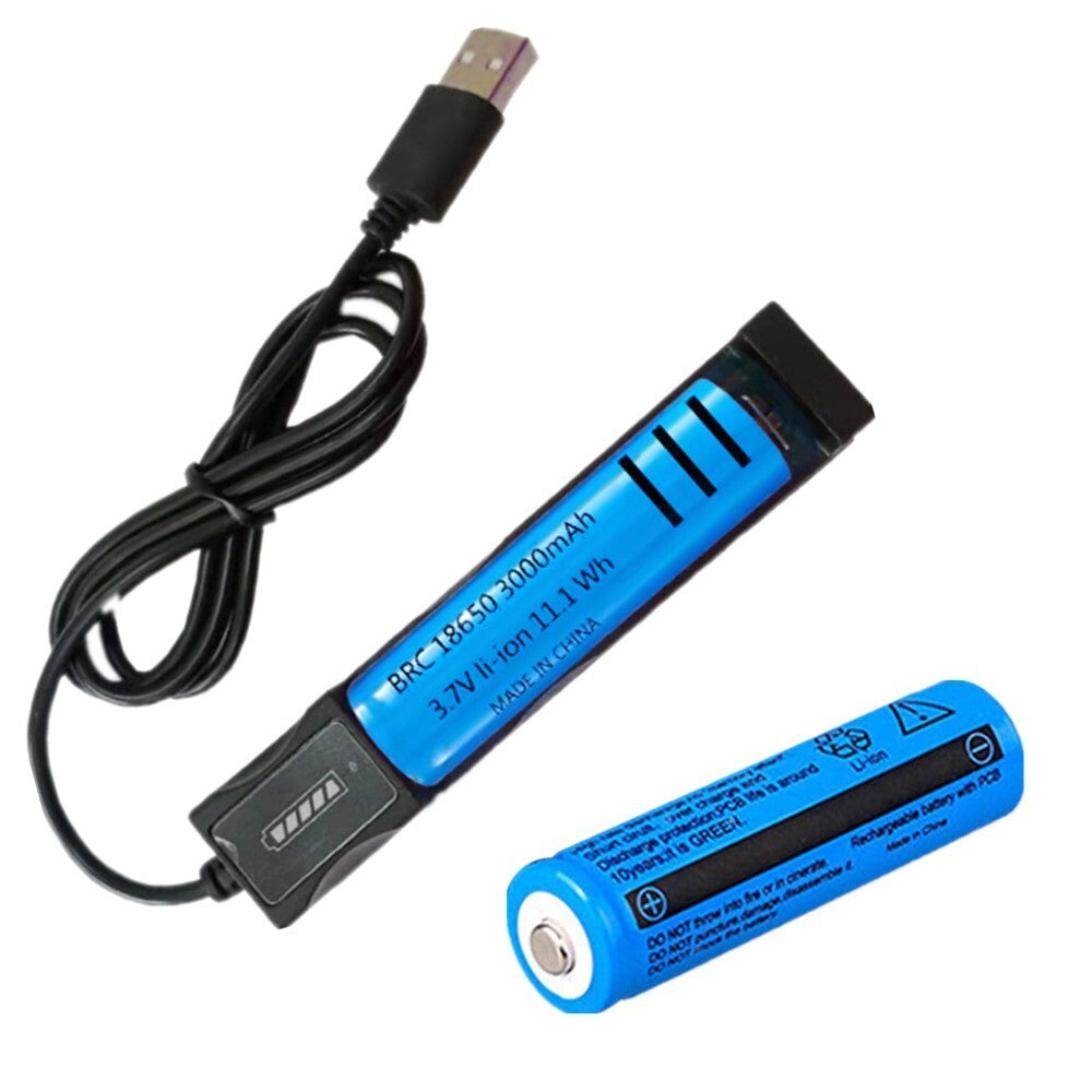 Li-ion Battery&Charger 3000mAh 3.7V Rechargeable Batteries USB Charger For Torch Flashlight 2Pack