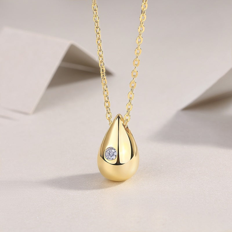 Dreamy Water Drop - A Trendy Diamond Jewelry Necklace Pendant Set With 1-carat Moissanite S925 Sterling Silver And Gold Plating
