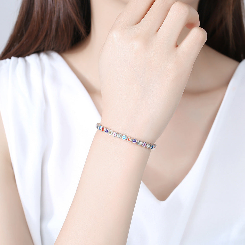 S925 Sterling Silver Rainbow Bracelet New