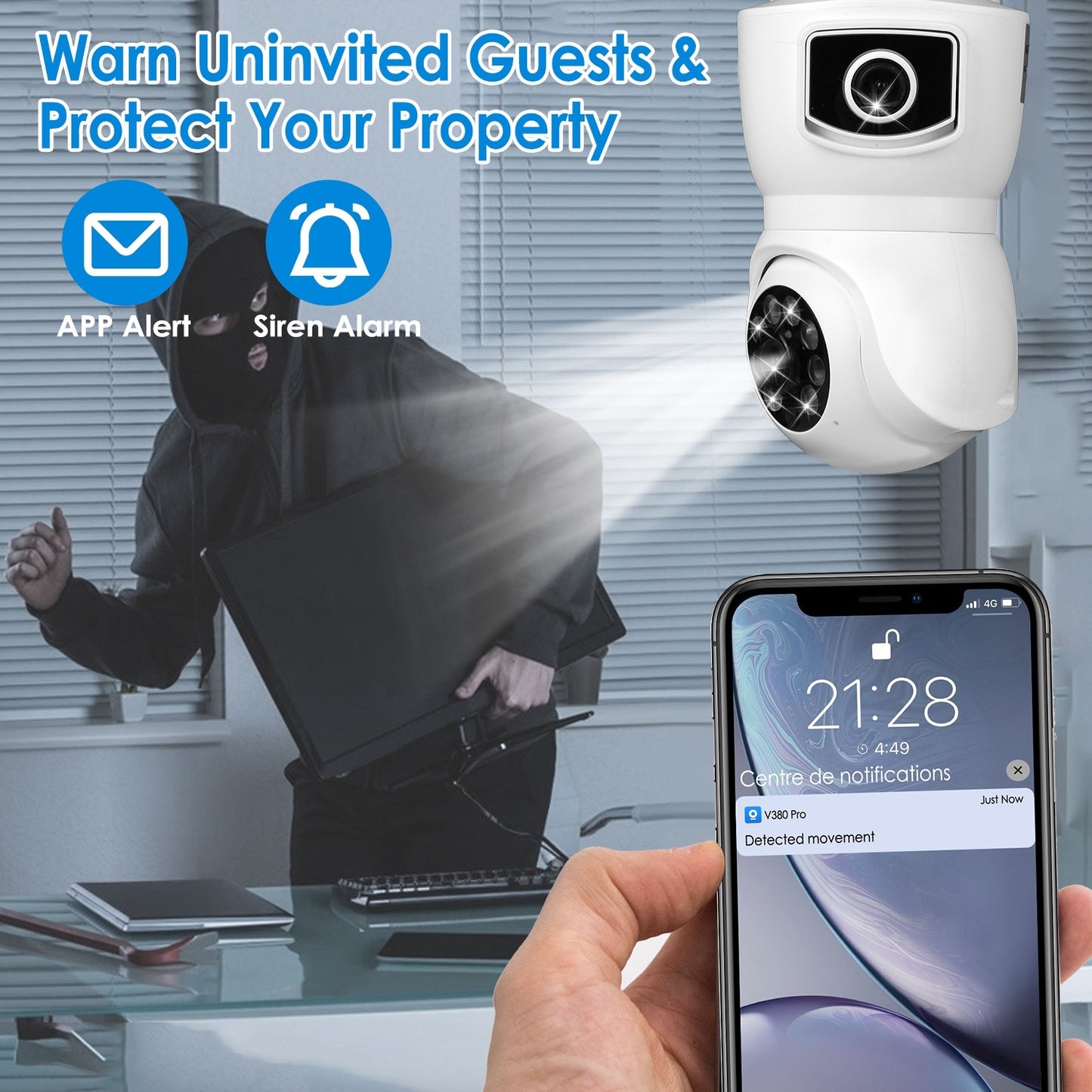 1Pc Dual Lens Security Camera E27 Light Socket Surveillance Camera 1080P WiFi IP Camera With APP Control AI Human Detection Full Color Night Vision Two-Way Audio