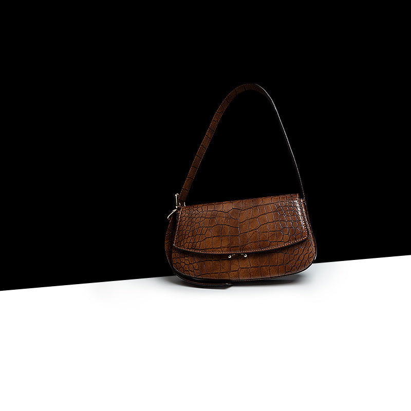 Genuine Leather Pattern Baguette Underarm Women's Bag Niche Shoulder Messenger