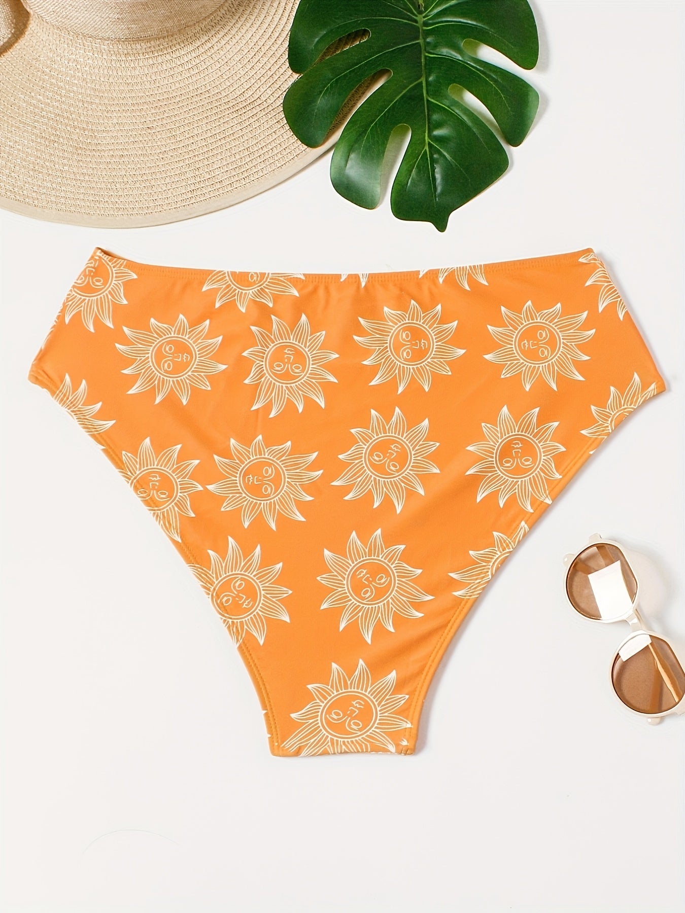 Women's Plus-size Swimsuit Bikini Bottoms With Sun Print, Vacation Style