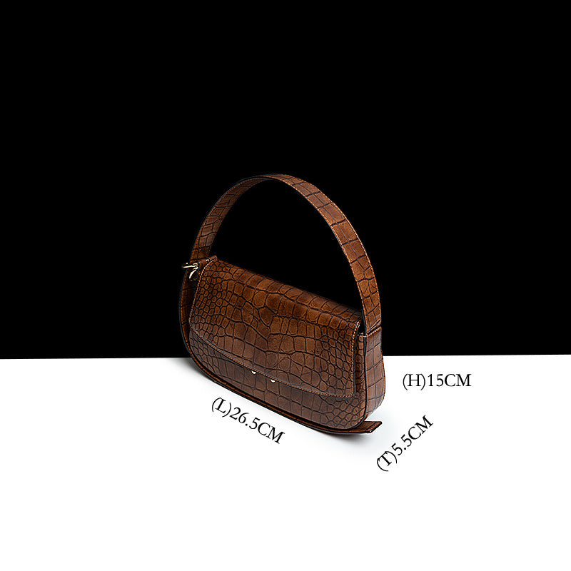 Genuine Leather Pattern Baguette Underarm Women's Bag Niche Shoulder Messenger