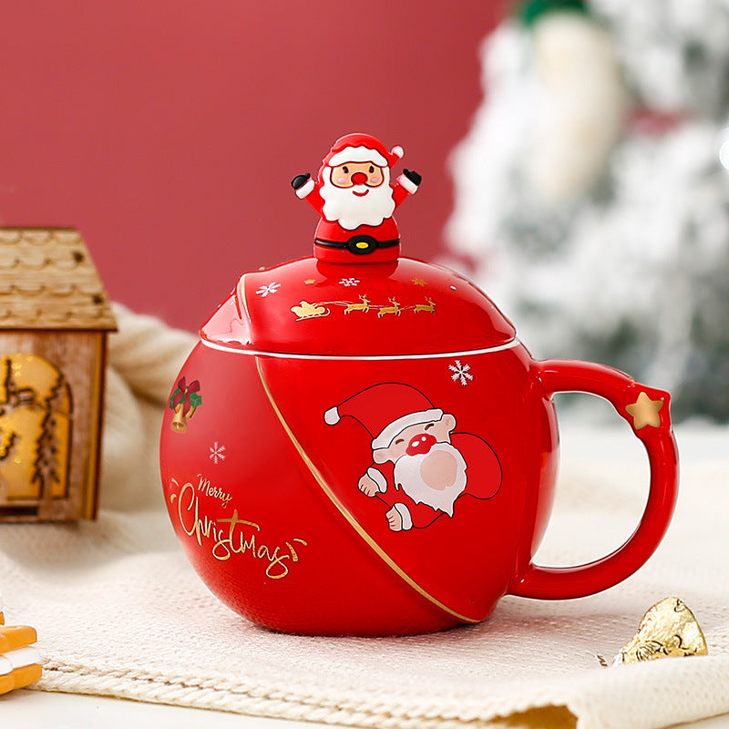 Christmas Mug Ceramic Cartoon With Lid Spoon Mug Large Capacity