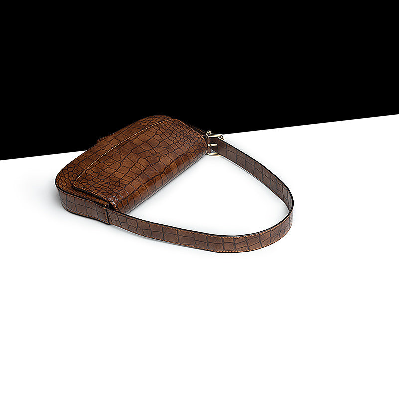 Genuine Leather Pattern Baguette Underarm Women's Bag Niche Shoulder Messenger