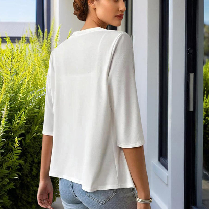 Women's Solid Color Casual Neckless Loose Fit Short Sleeve Jacket, Spring Summer Minimalist Top