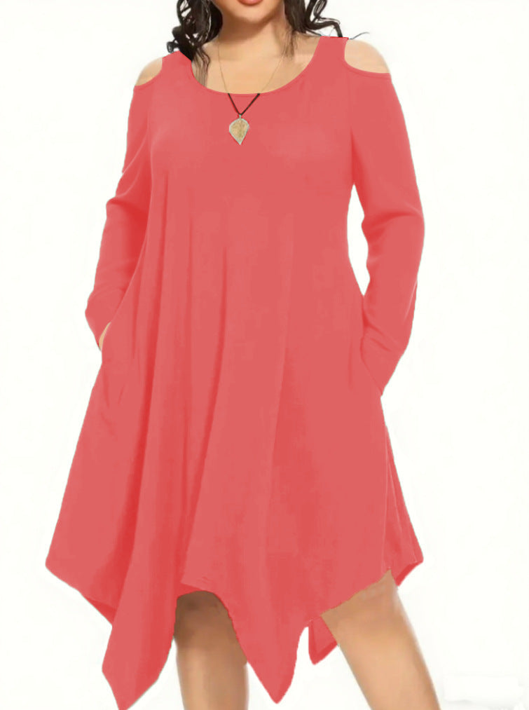 Slim And Slim Fashion Irregular Design Long-sleeved Plus-size Dress