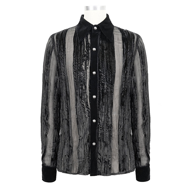 Men's Demon Fashion Gothic Striped Velvet Burnt-out Pleated Shirt
