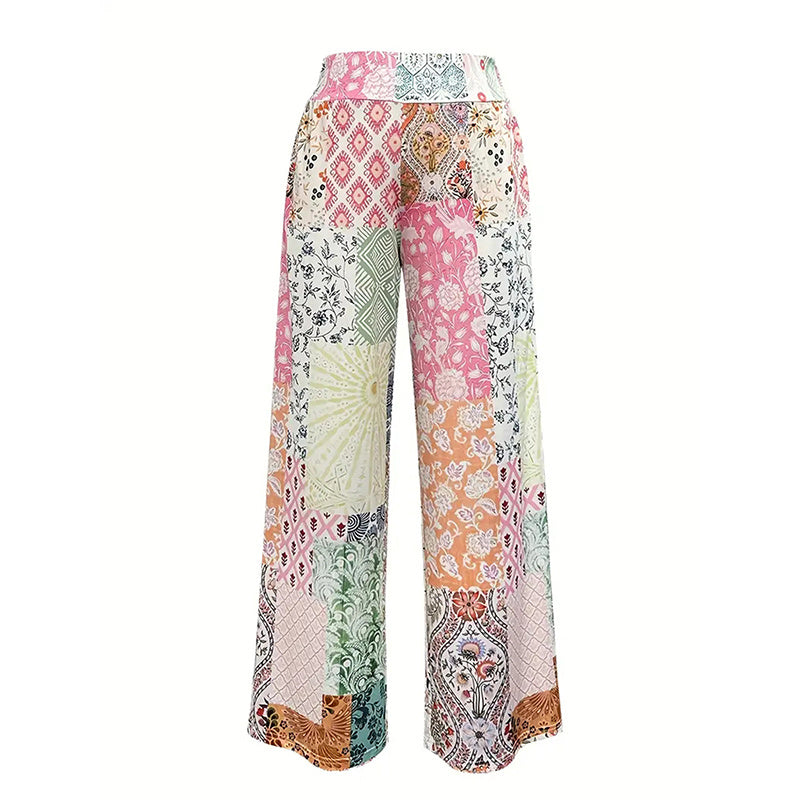 Women's Geometric Print High-Waisted Wide-Leg Pants - Spring&Fall Fashion Vacation Outfit