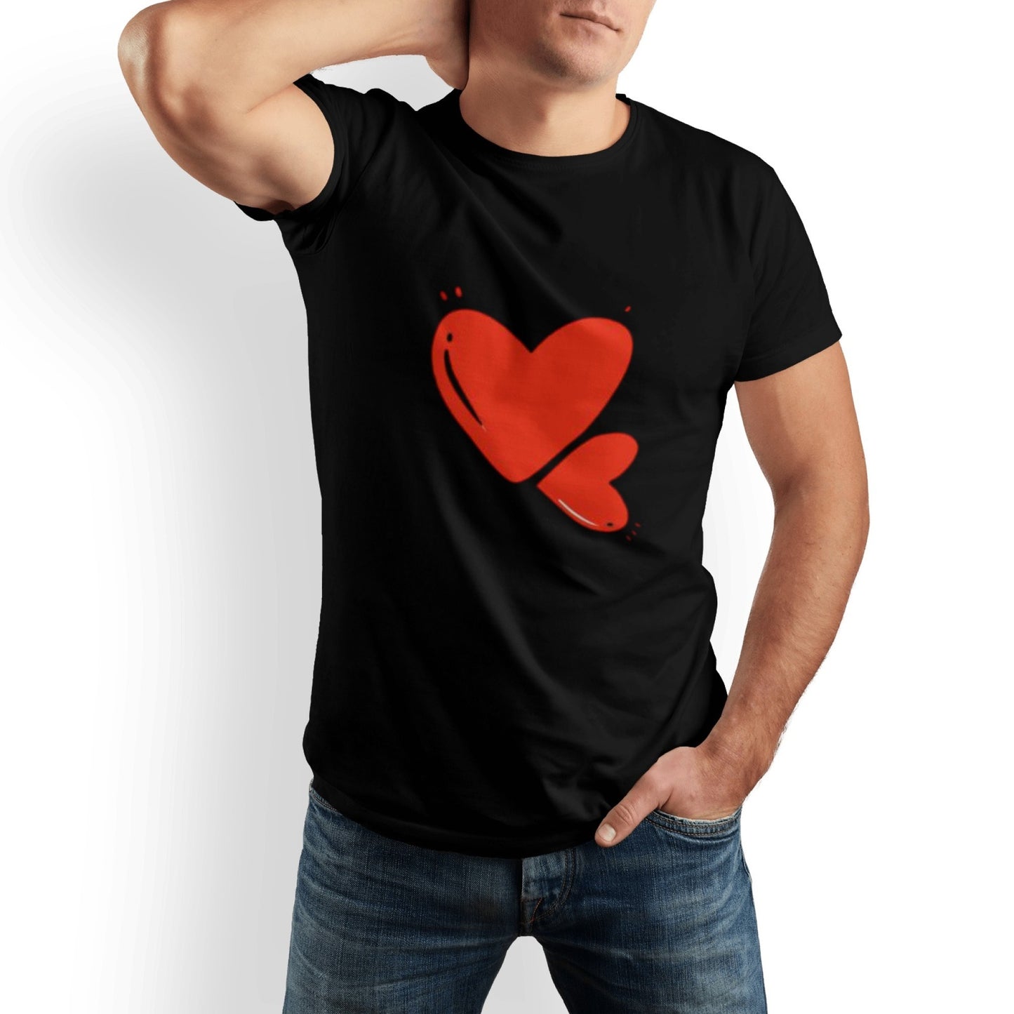 Love Men's Pure Cotton T-shirt - Casual Round Neck, Slightly Elastic, Suitable For Four Seasons Knitted Fabric, Classic Fit Adult Shirt, Couple's Shirt