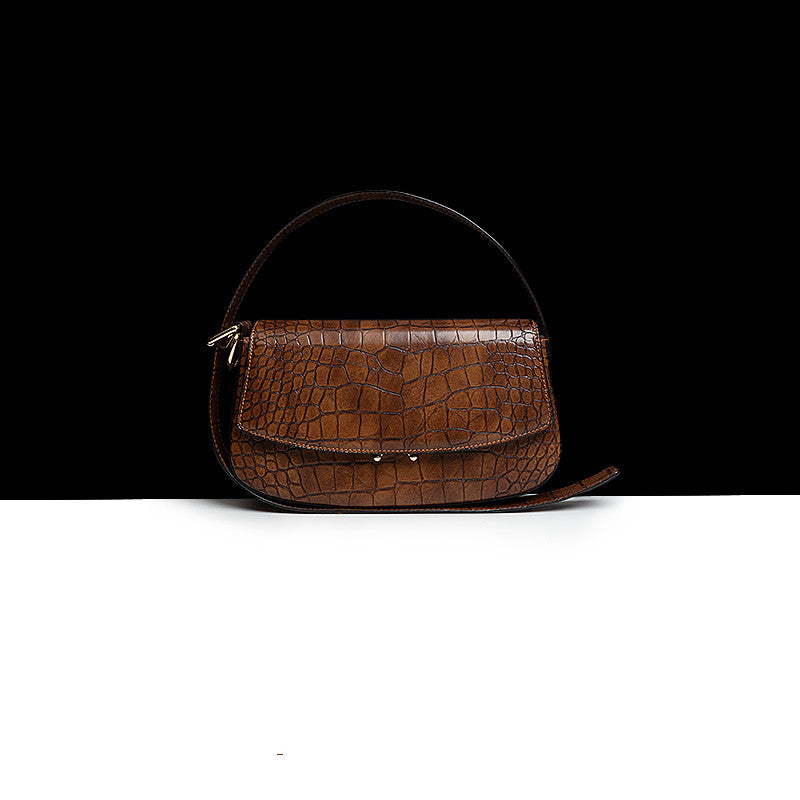 Genuine Leather Pattern Baguette Underarm Women's Bag Niche Shoulder Messenger