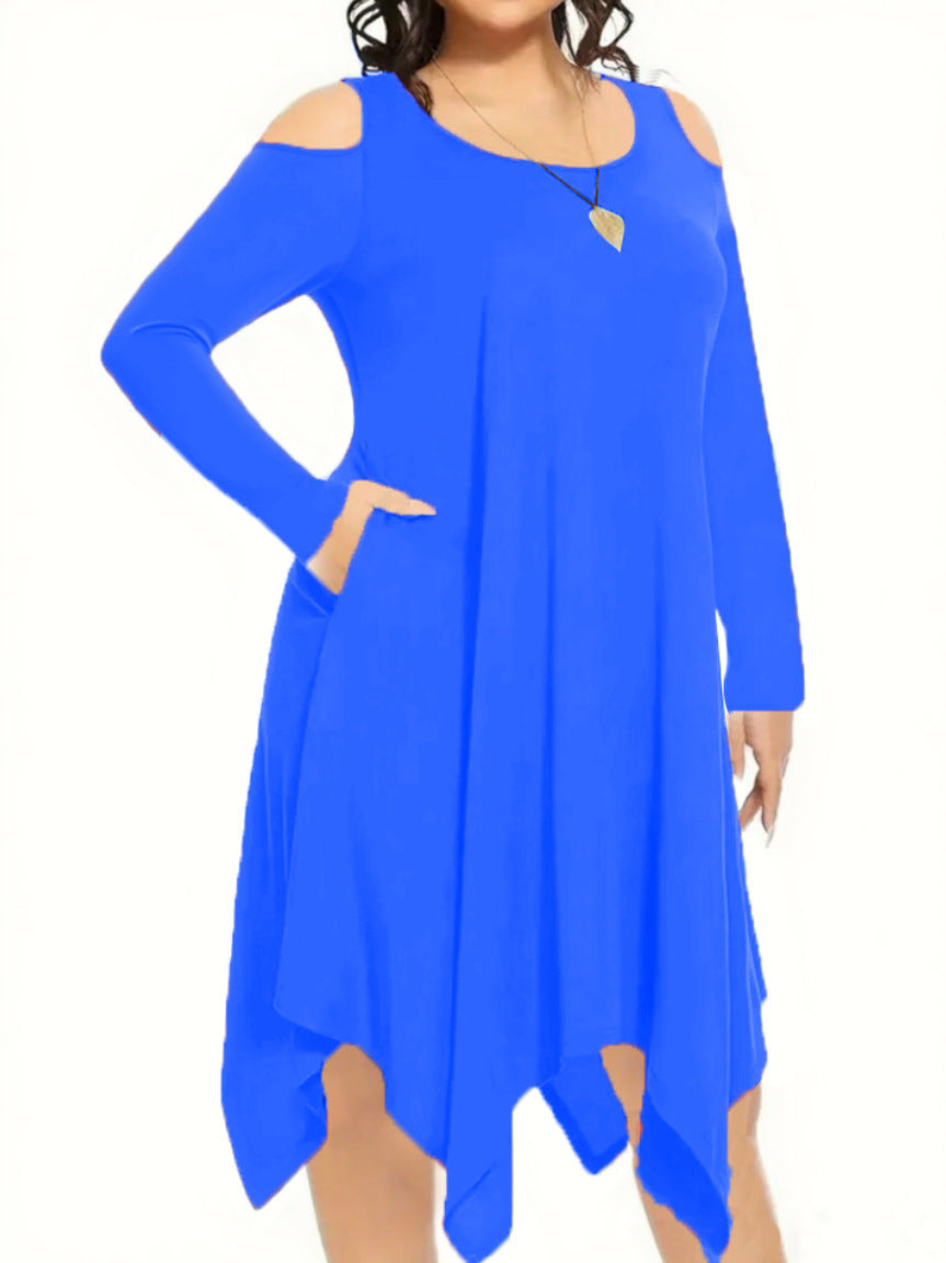 Slim And Slim Fashion Irregular Design Long-sleeved Plus-size Dress