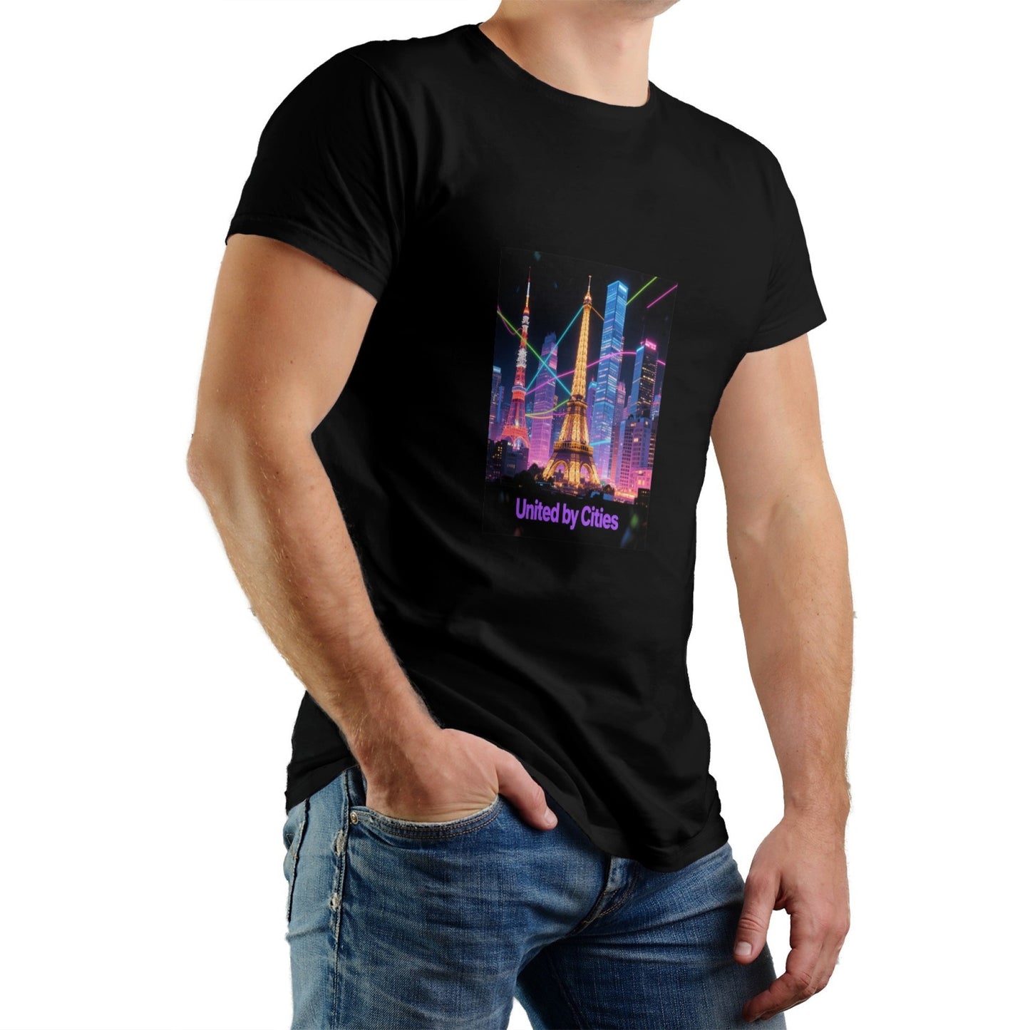 City Printed Men's Pure Cotton T-shirt - Casual Round Neck, Slightly Elastic, Suitable For Summer Knitted Fabric, Classic Fit Adult Shirt, Couple Shirt