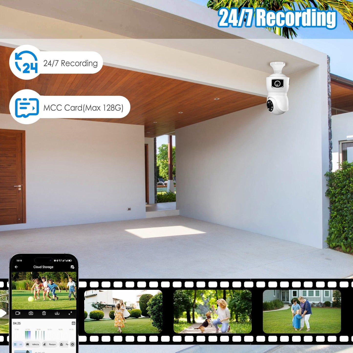1Pc Dual Lens Security Camera E27 Light Socket Surveillance Camera 1080P WiFi IP Camera With APP Control AI Human Detection Full Color Night Vision Two-Way Audio