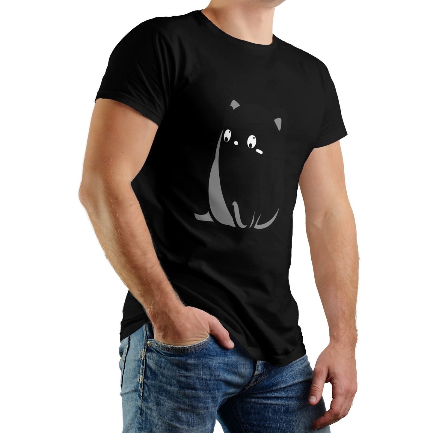 Fat Cat Men's Pure Cotton T-shirt - Casual Round Neck, Slightly Elastic, Suitable For Four Seasons Knitted Fabric, Classic Fit Adult Shirt, Pet Couple Shirt