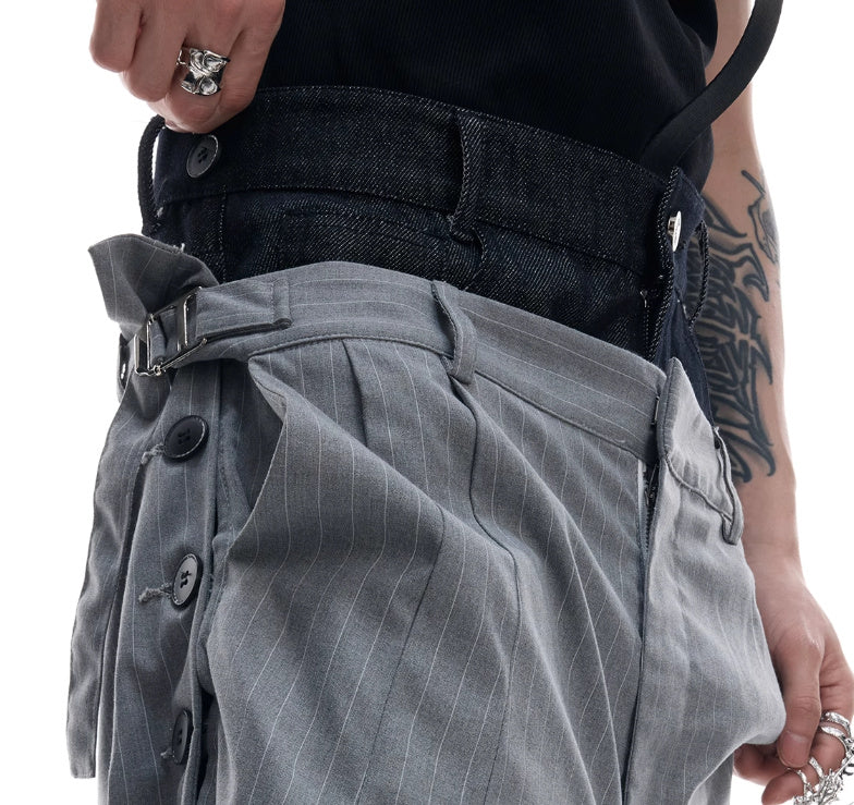 Denim Stitching Design Sense Fake Two Pieces Suit