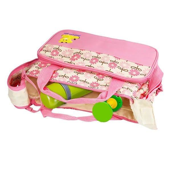 5PCS Baby Nappy Diaper Bags Set Mummy Diaper Shoulder Bags W Nappy Changing Pad Insulated Pockets Travel Tote Bags