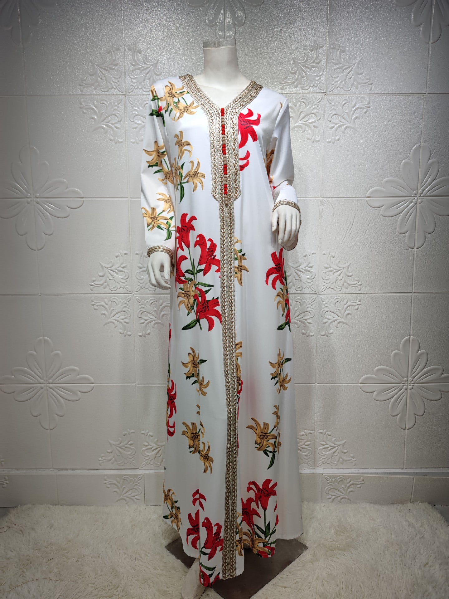 Arabian Women's Printed Dress Lace Webbing