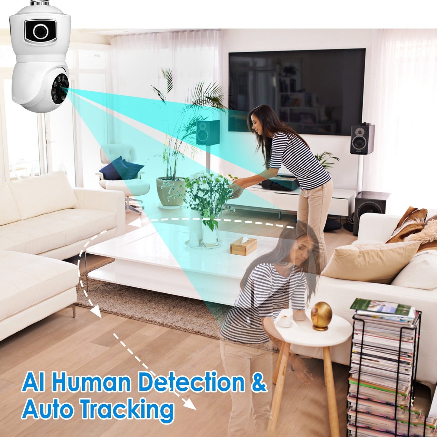 1Pc Dual Lens Security Camera E27 Light Socket Surveillance Camera 1080P WiFi IP Camera With APP Control AI Human Detection Full Color Night Vision Two-Way Audio