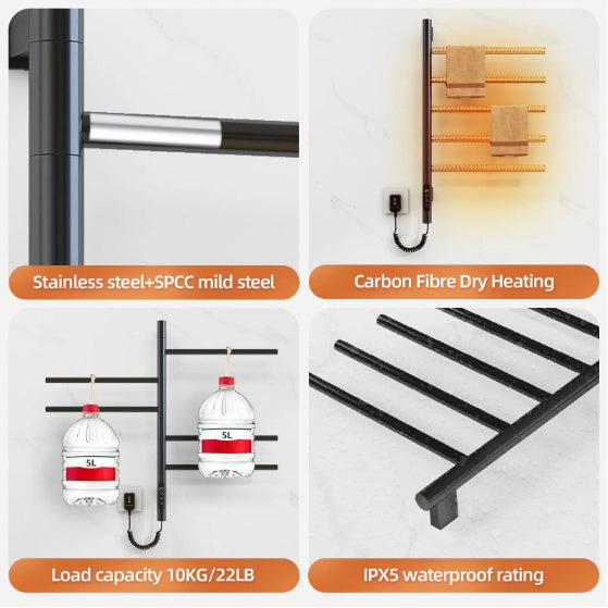 SIOYIE Electric Towel Warmer Rotating Heated Towel Rack With 1 9H Timer 85W Wall Mounted 5 Bars Electric Towel Rail Concealed Installation Towel Warmer For Bathroom Black