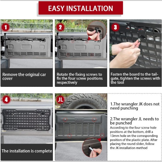 Tailgate Tactical Panel For Wrangler Tailgate Tool Kit Organizer Racks Compatible With Wrangler 2007-2022 JK JKU 2018-2022 JL JLU
