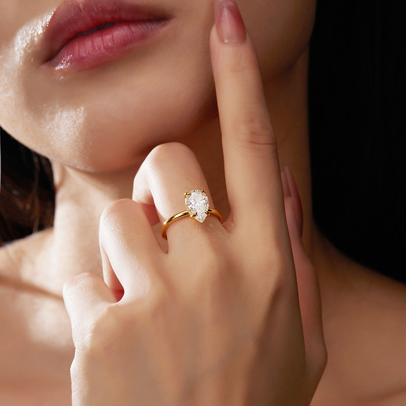 Pear-shaped Moissanite Ring Personality Hipster Fashion Single Diamond Ring