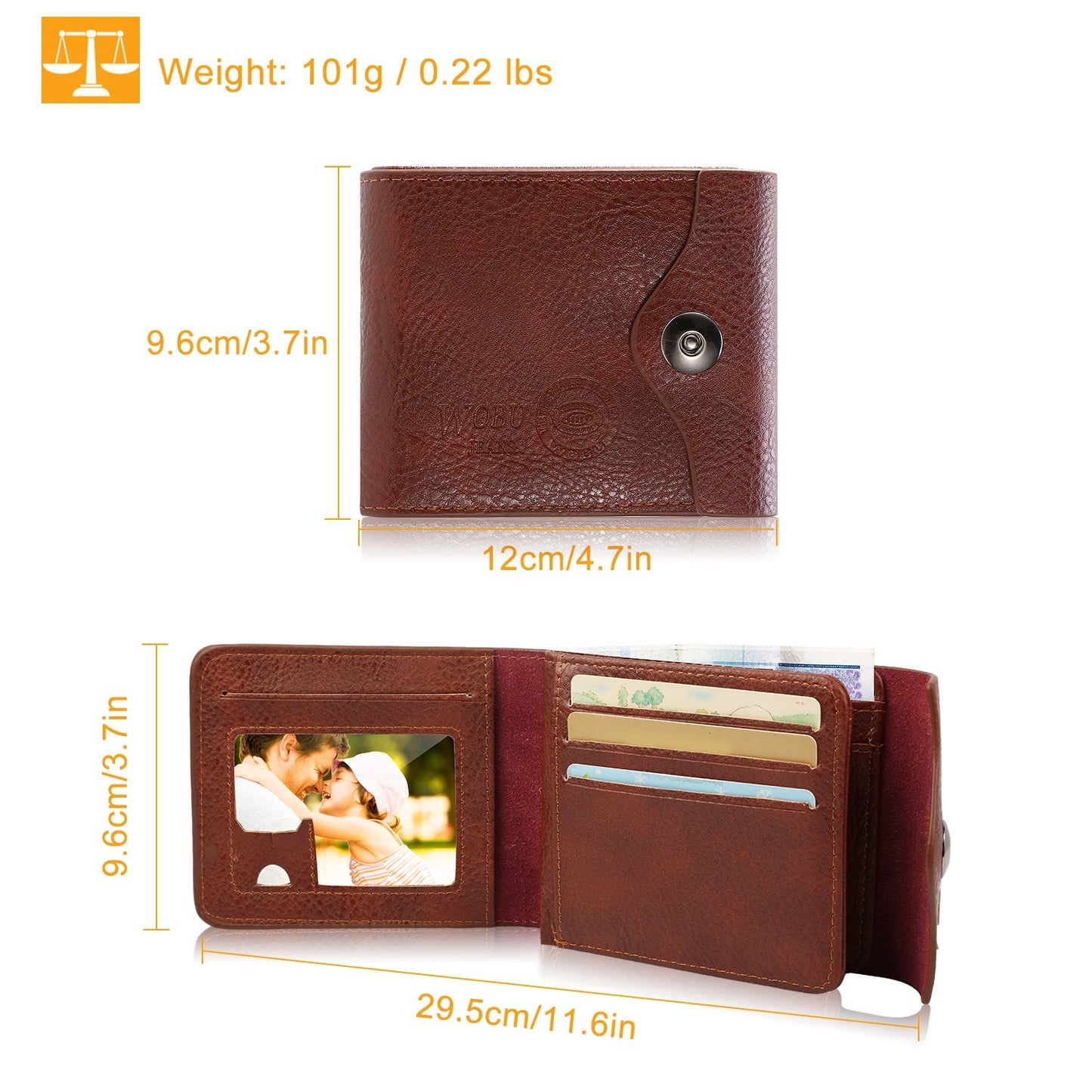 1Pc Men Wallet PU Leather Purse Slim Card Holder Cases With 2 ID Window Coin Pocket