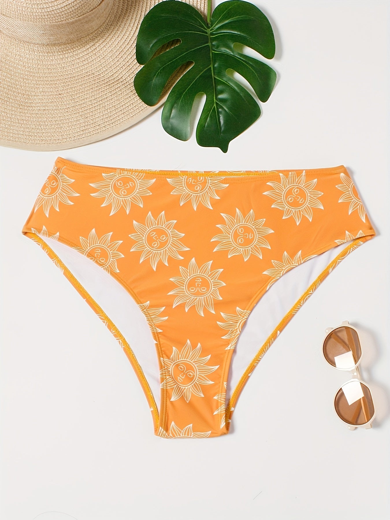 Women's Plus-size Swimsuit Bikini Bottoms With Sun Print, Vacation Style
