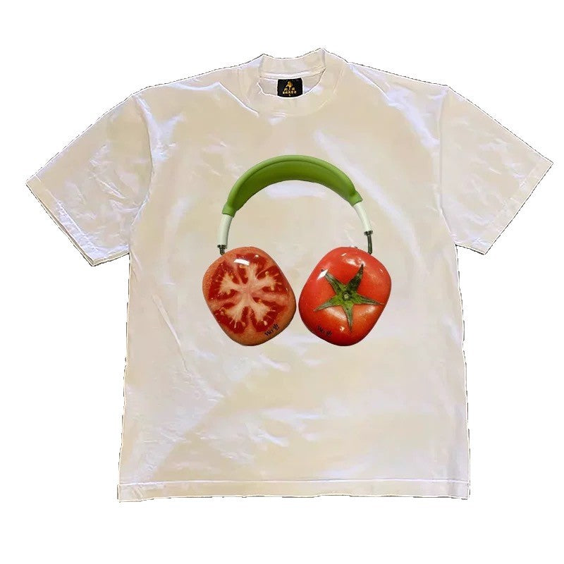 Tomato Headset Printed Casual All-match Shoulder Cotton Short Sleeve