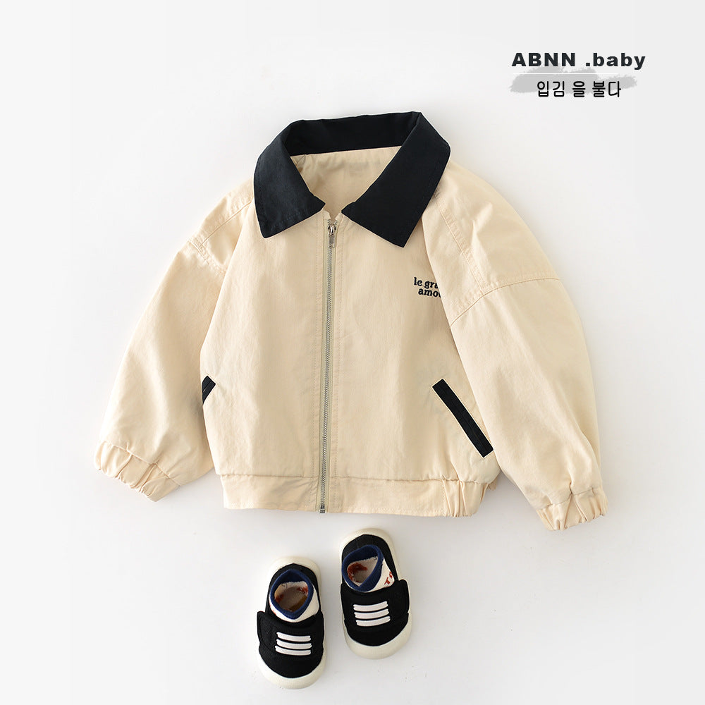 Children's Collar Zipper Cardigan Boys' Large Collar Long Sleeved Jacket