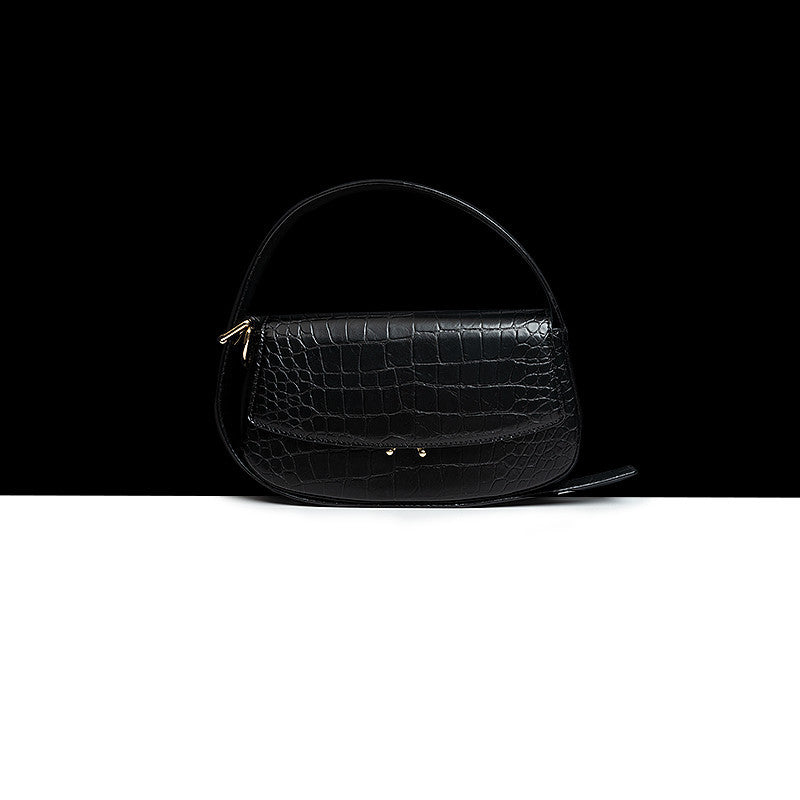Genuine Leather Pattern Baguette Underarm Women's Bag Niche Shoulder Messenger