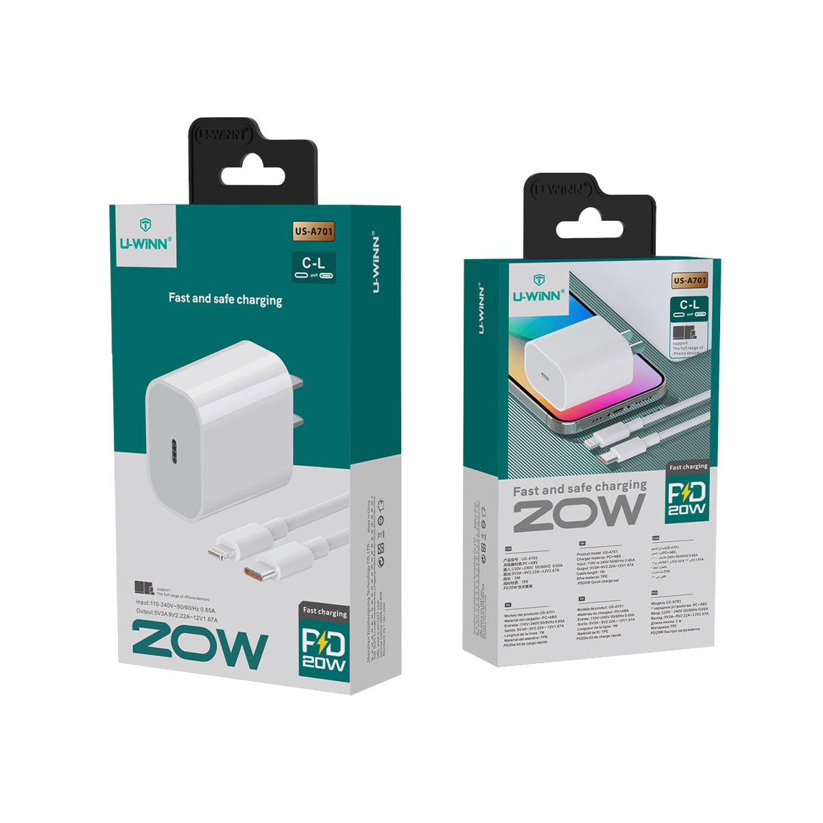 2Pzs Charger Tipc C Linghtning Quick Charge 20w 1M
