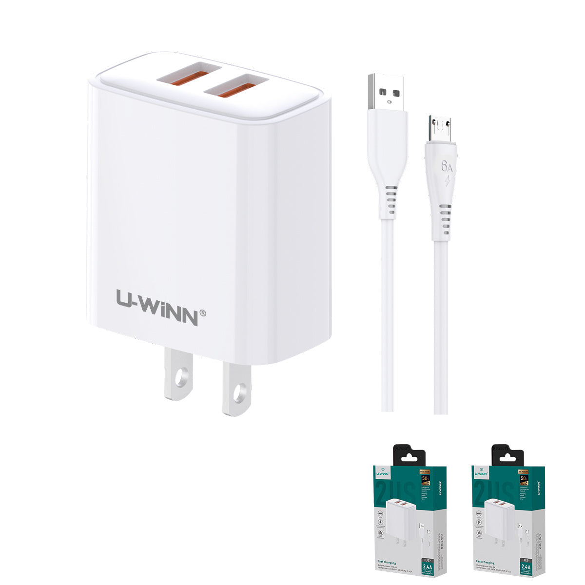 2Pzs Cargador 2 En 1 Salida Dual Con Micro Usb A 2.4A 1M