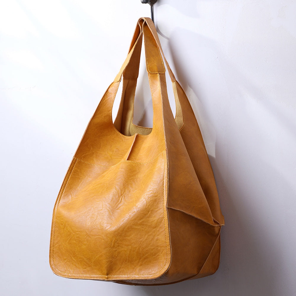Retro PU Soft Pitot Bag - Large Capacity Single Shoulder Portable Simple Tote Women's Bag