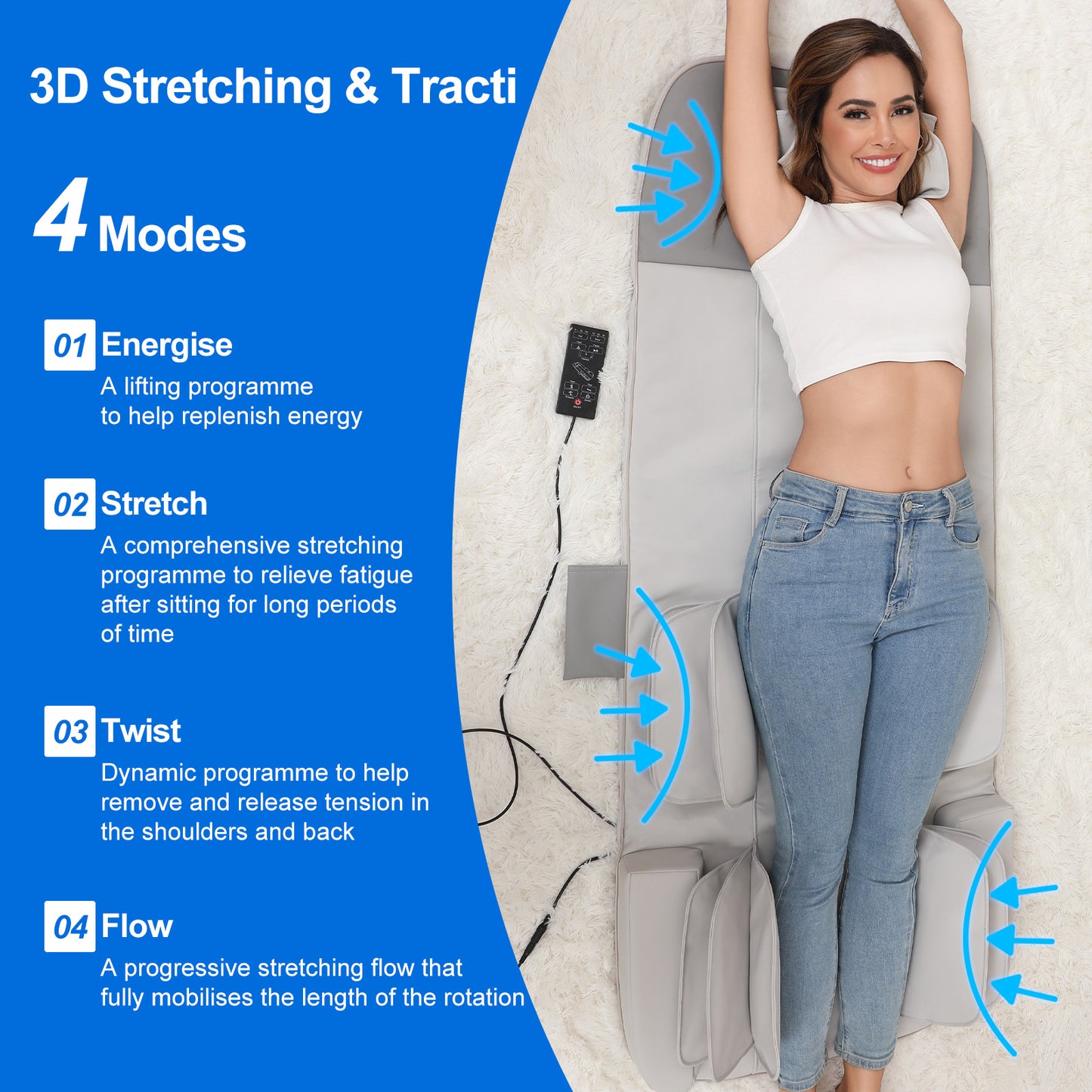 Detachable Smart Massage Mattress,Independent Lumbar And Back Heat Therapy,Overload Automatic Protection,Removable And Washable