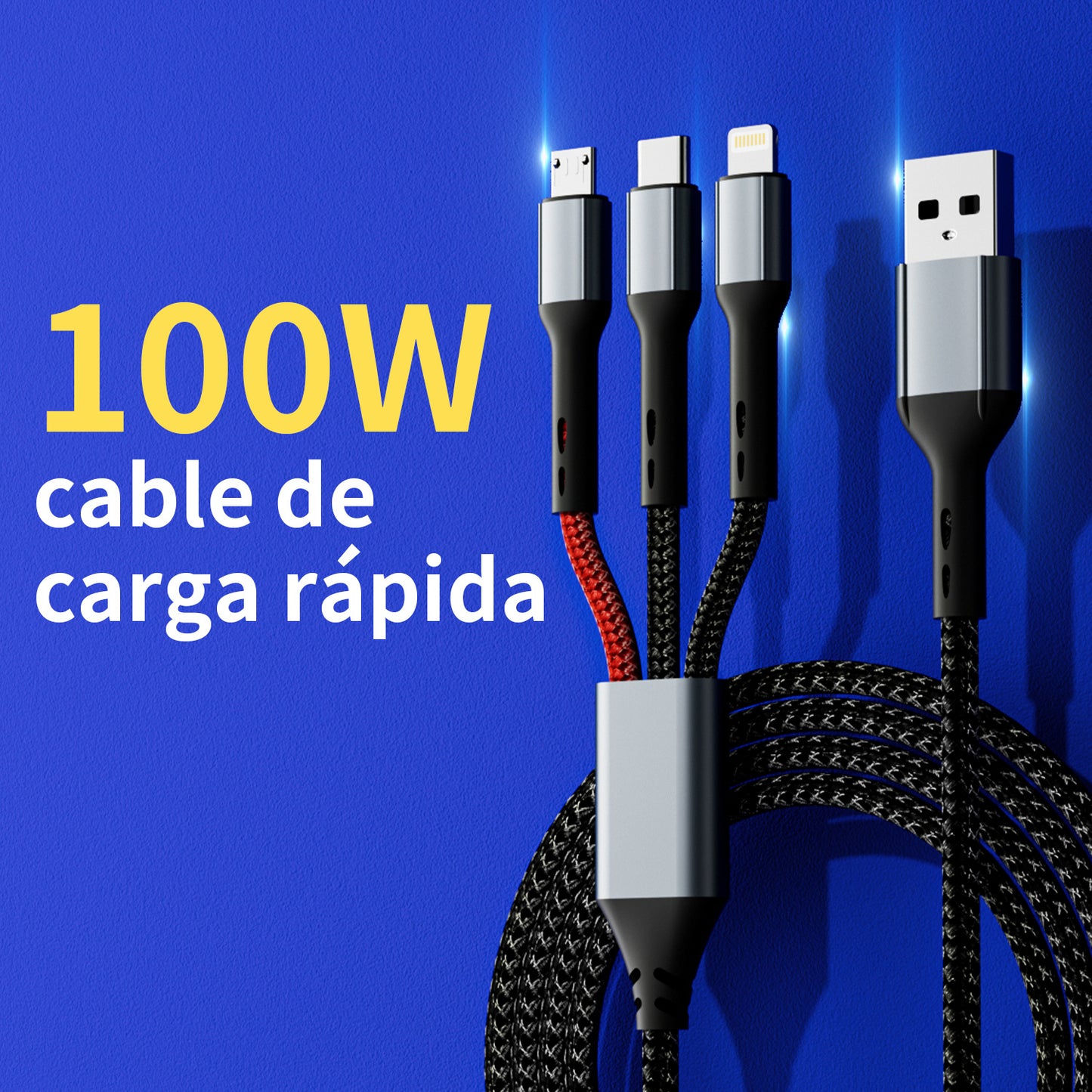 5pzs Cable 3 En 1 Nailon Trenzado Negro 1m Cable Carga Rapida Para Android Phone 16 15 Pro Xiaomi Redmi Note 14 13 40 X7b X6a