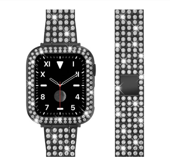 Metal Diamond-encrusted Watchband With Five Beads