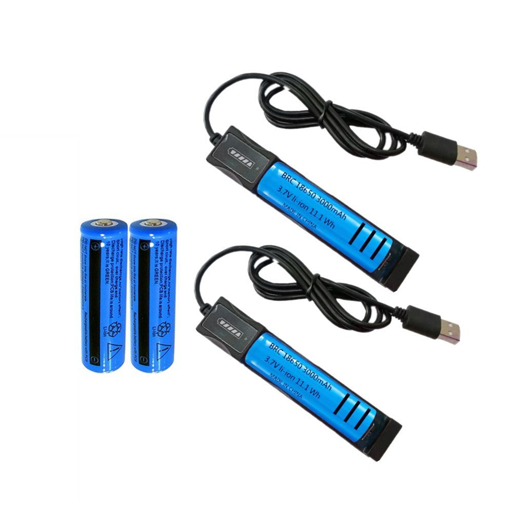 Li-ion Battery&Charger 3000mAh 3.7V Rechargeable Batteries USB Charger For Torch Flashlight 2Pack