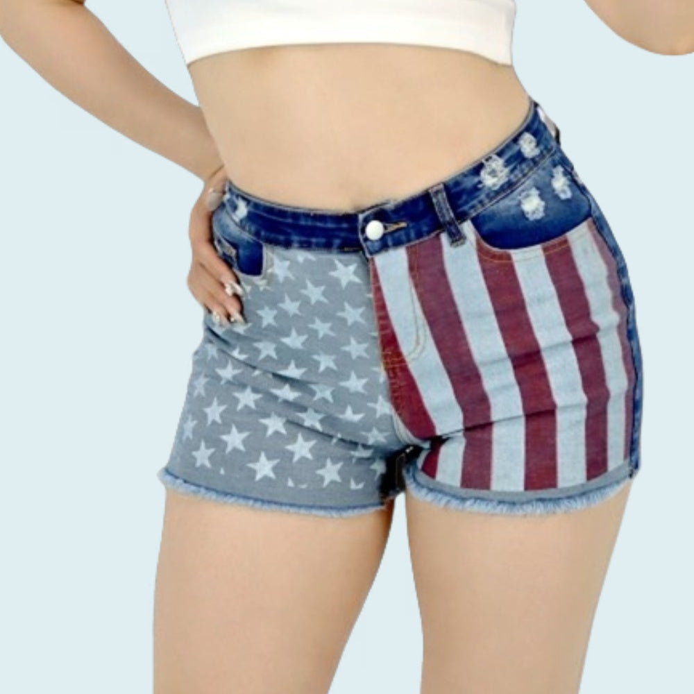 Women's Mid-Rise Patriotic Flare Jeans, Slim Fit Full-Length Jeans With An American Flag Print For 4th Of July, Stretch Denim For Holiday Events Forbidden Platform - Temu