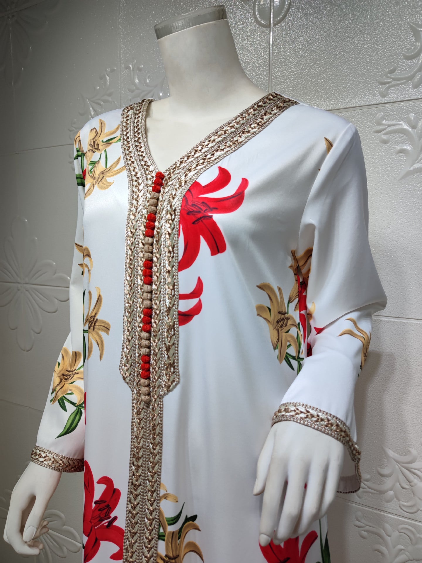 Arabian Women's Printed Dress Lace Webbing