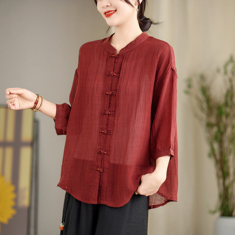 New Chinese Handicap Shirt Women's Loose Plus Size Casual Retro Cotton And Linen Top Air Conditioning Sunscreen Cardigan