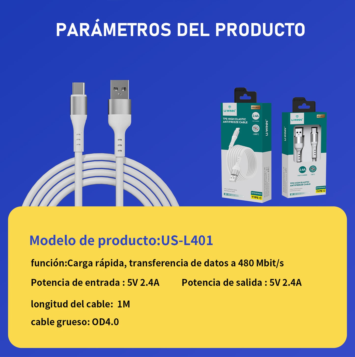 5pzs Cable Tipo C 2.4 A 1m Usb A Tipo C Para Xiaomi Moto A55 E14 Note 40 G24
