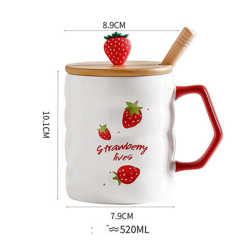 Bamboo Lid Strawberry Mug Large Capacity Ceramic Mug