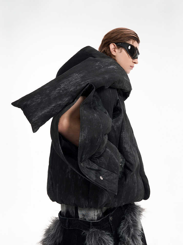 Dark Structure Old Cold-proof Niche Designer Men's Hooded Cotton Coat Jacket