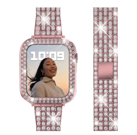 Metal Diamond-encrusted Watchband With Five Beads