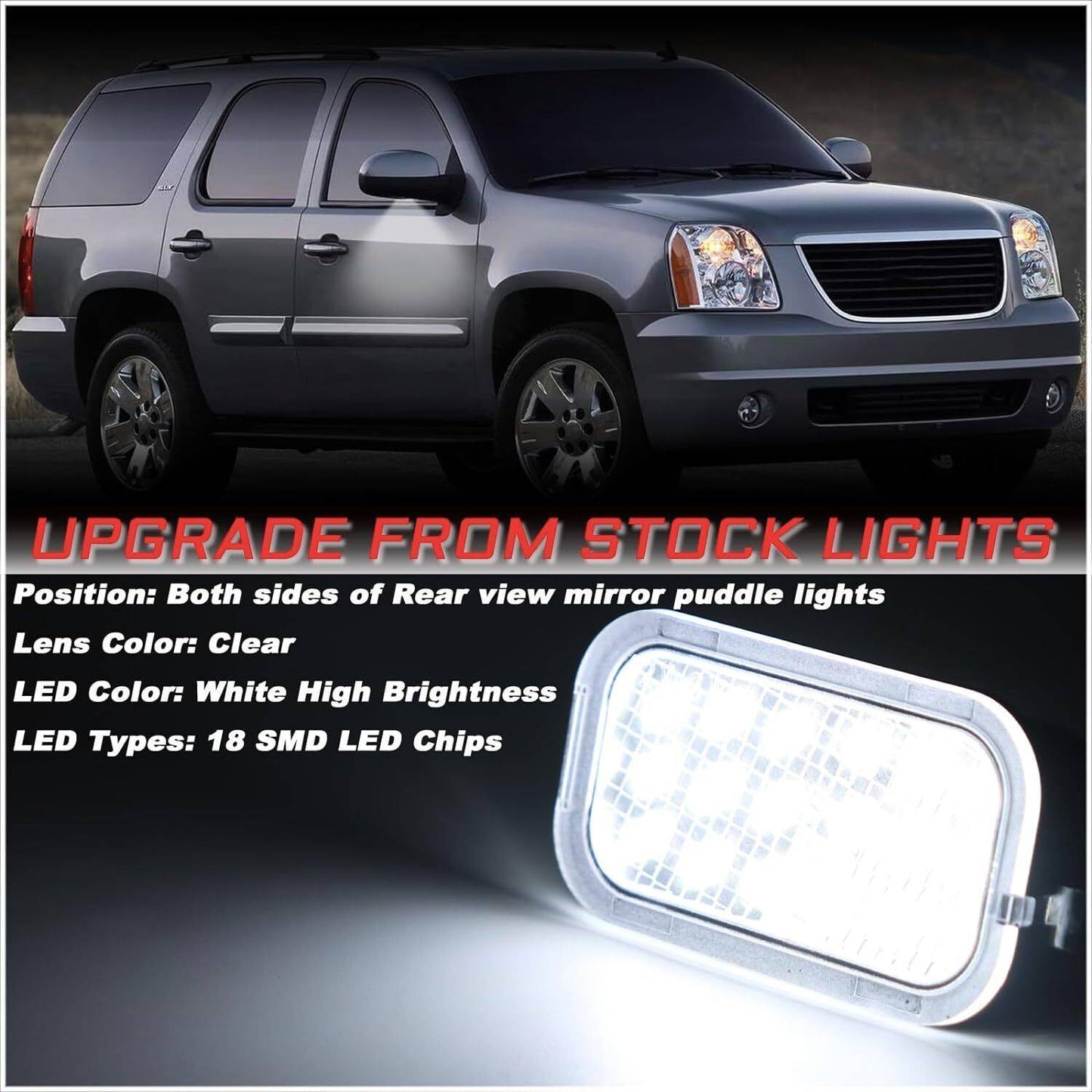 2X LED Side Mirror Puddle Lights For 07-14 Yukon Sierra Tahoe Avalanche Escalade