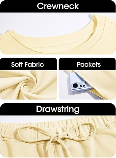 Fisoew Womens Summer 2 Piece Outfits Oversized Casual Short Sleeve Tops And High Waisted Shorts Workout Lounge Short Sets