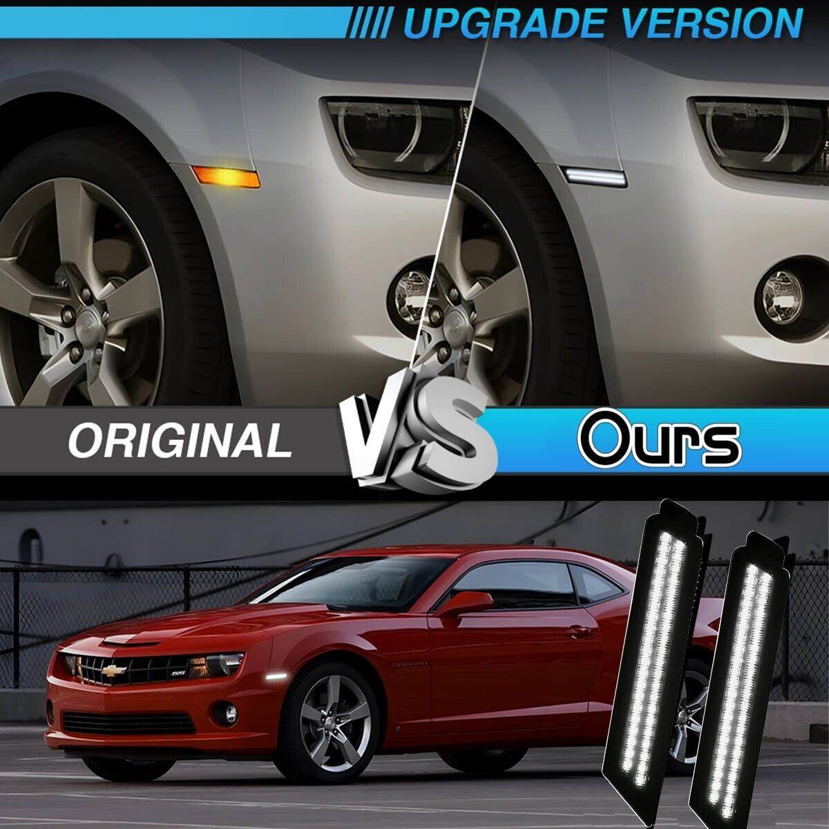 Smoked White LED Front Bumper Side Marker Lights Lamp For 2010-2015 Chevy Camaro